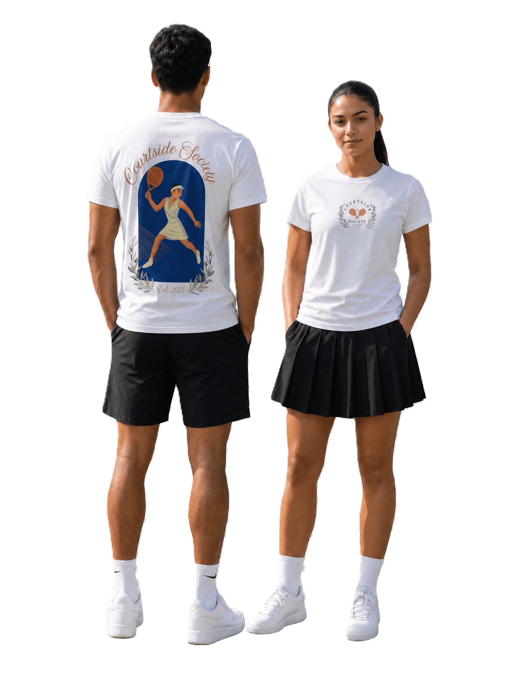 Two models wearing the Courtside Society Court Tee